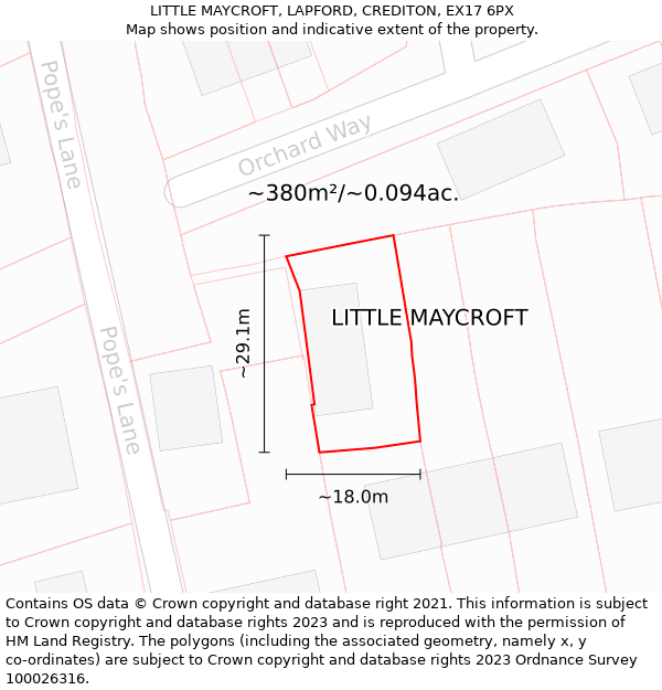 LITTLE MAYCROFT, LAPFORD, CREDITON, EX17 6PX: Plot and title map