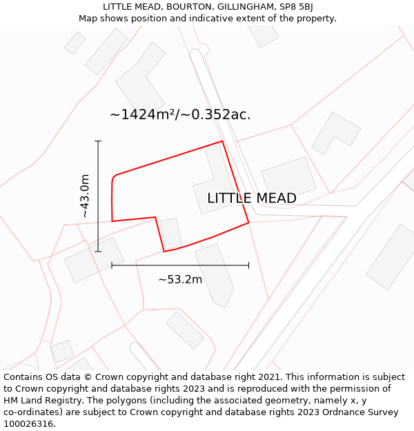 LITTLE MEAD, BOURTON, GILLINGHAM, SP8 5BJ: Plot and title map