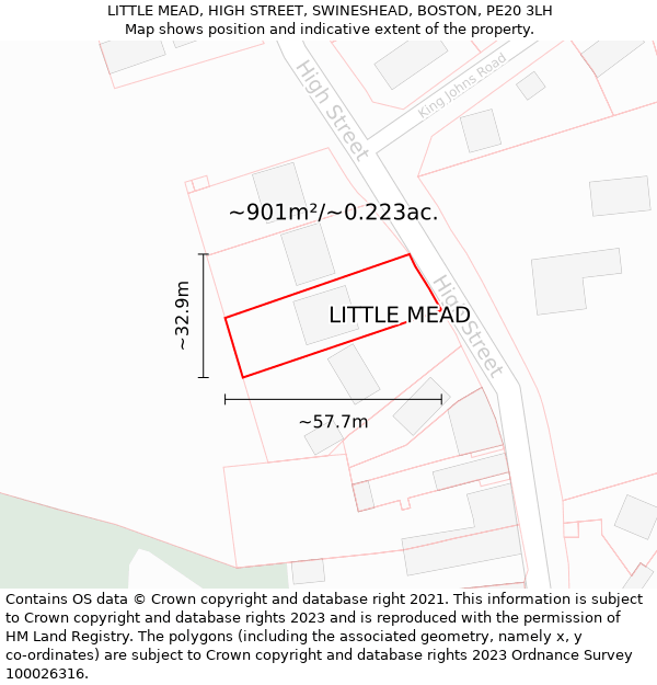 LITTLE MEAD, HIGH STREET, SWINESHEAD, BOSTON, PE20 3LH: Plot and title map