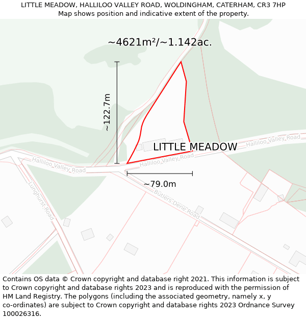 LITTLE MEADOW, HALLILOO VALLEY ROAD, WOLDINGHAM, CATERHAM, CR3 7HP: Plot and title map