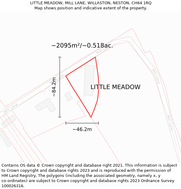 LITTLE MEADOW, MILL LANE, WILLASTON, NESTON, CH64 1RQ: Plot and title map