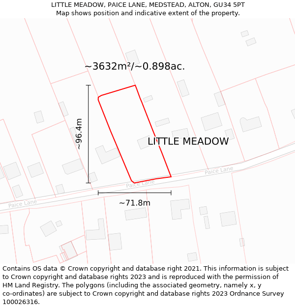 LITTLE MEADOW, PAICE LANE, MEDSTEAD, ALTON, GU34 5PT: Plot and title map