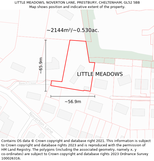 LITTLE MEADOWS, NOVERTON LANE, PRESTBURY, CHELTENHAM, GL52 5BB: Plot and title map