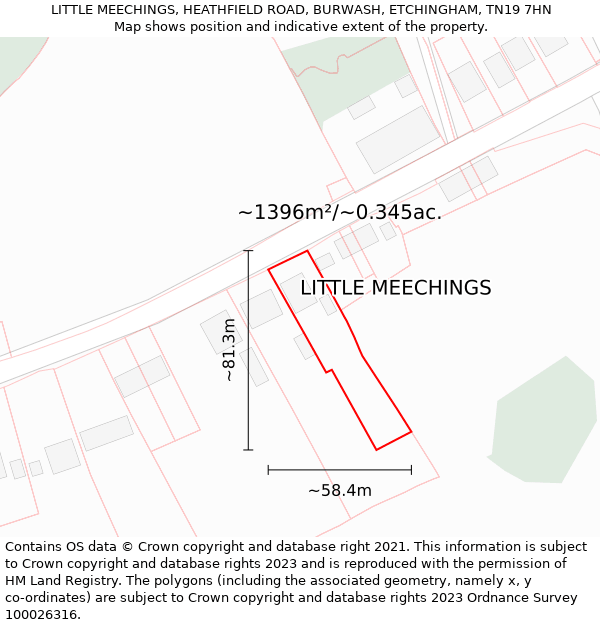 LITTLE MEECHINGS, HEATHFIELD ROAD, BURWASH, ETCHINGHAM, TN19 7HN: Plot and title map