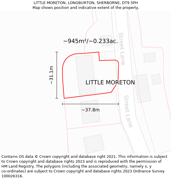 LITTLE MORETON, LONGBURTON, SHERBORNE, DT9 5PH: Plot and title map