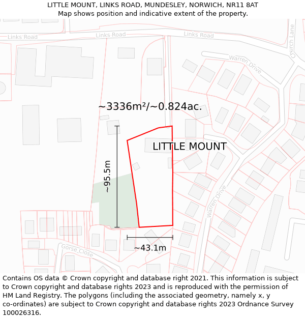 LITTLE MOUNT, LINKS ROAD, MUNDESLEY, NORWICH, NR11 8AT: Plot and title map