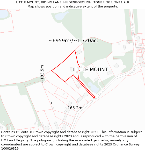 LITTLE MOUNT, RIDING LANE, HILDENBOROUGH, TONBRIDGE, TN11 9LR: Plot and title map