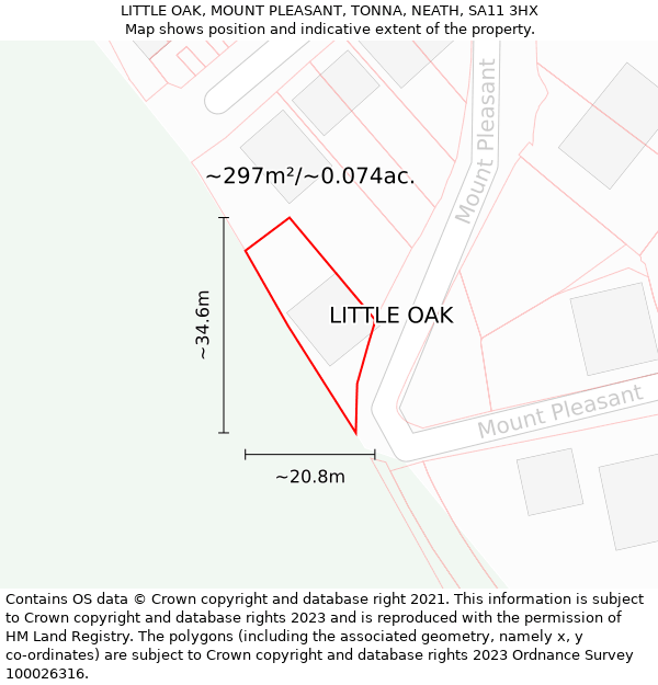 LITTLE OAK, MOUNT PLEASANT, TONNA, NEATH, SA11 3HX: Plot and title map