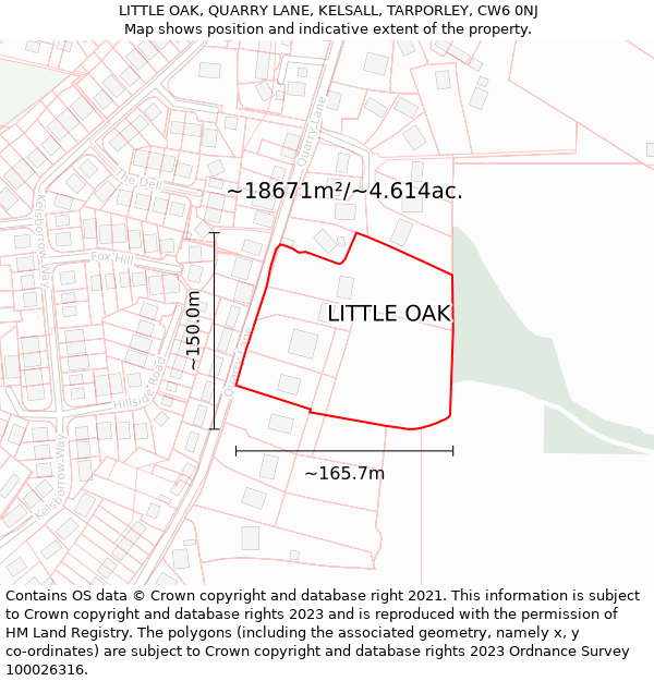 LITTLE OAK, QUARRY LANE, KELSALL, TARPORLEY, CW6 0NJ: Plot and title map