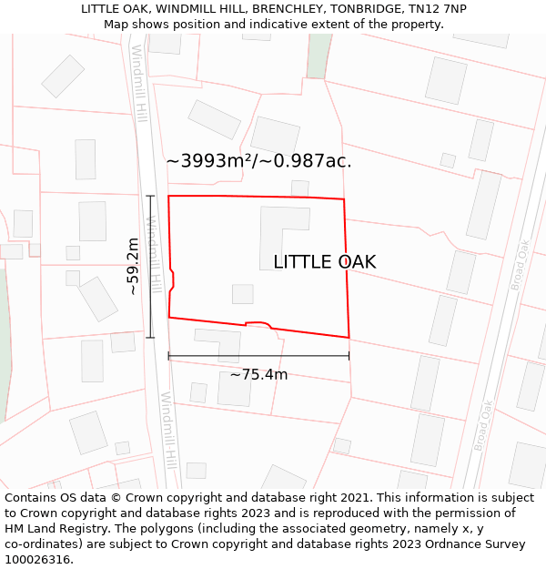 LITTLE OAK, WINDMILL HILL, BRENCHLEY, TONBRIDGE, TN12 7NP: Plot and title map