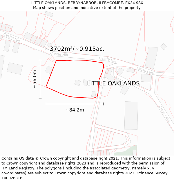 LITTLE OAKLANDS, BERRYNARBOR, ILFRACOMBE, EX34 9SX: Plot and title map