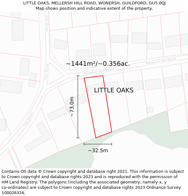 LITTLE OAKS, MELLERSH HILL ROAD, WONERSH, GUILDFORD, GU5 0QJ: Plot and title map