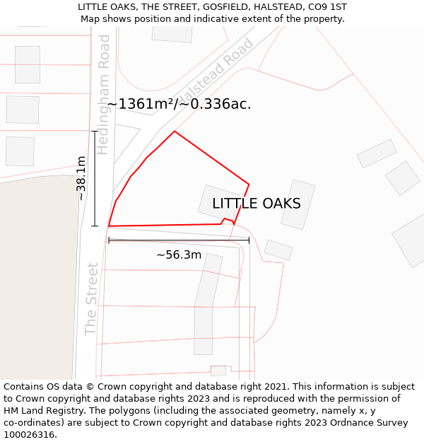 LITTLE OAKS, THE STREET, GOSFIELD, HALSTEAD, CO9 1ST: Plot and title map