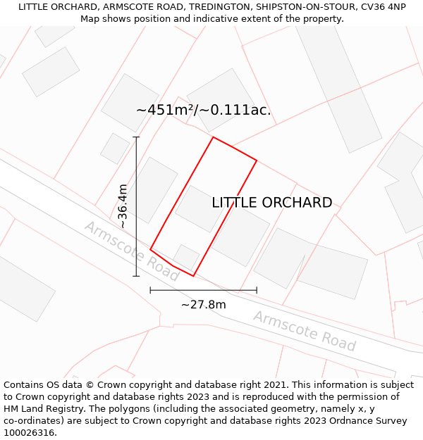 LITTLE ORCHARD, ARMSCOTE ROAD, TREDINGTON, SHIPSTON-ON-STOUR, CV36 4NP: Plot and title map