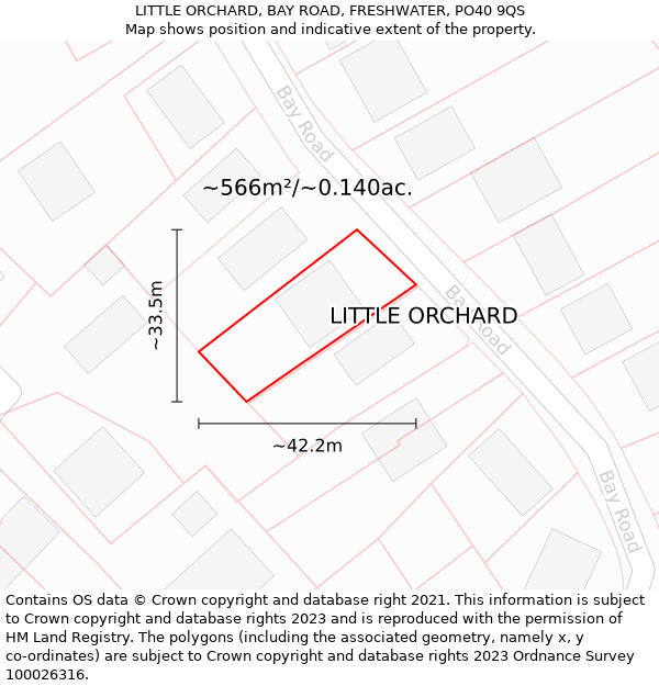 LITTLE ORCHARD, BAY ROAD, FRESHWATER, PO40 9QS: Plot and title map