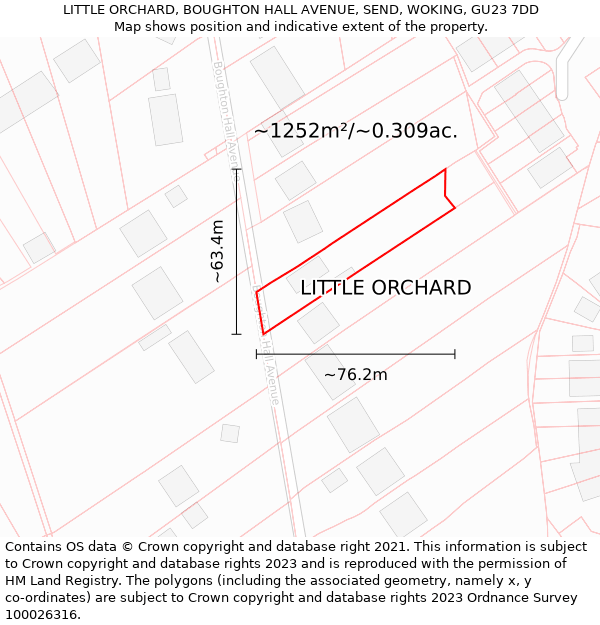 LITTLE ORCHARD, BOUGHTON HALL AVENUE, SEND, WOKING, GU23 7DD: Plot and title map