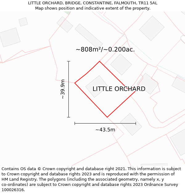 LITTLE ORCHARD, BRIDGE, CONSTANTINE, FALMOUTH, TR11 5AL: Plot and title map