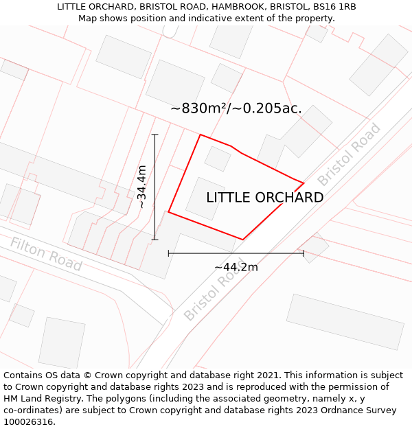 LITTLE ORCHARD, BRISTOL ROAD, HAMBROOK, BRISTOL, BS16 1RB: Plot and title map