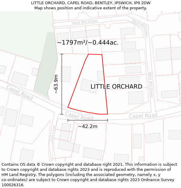 LITTLE ORCHARD, CAPEL ROAD, BENTLEY, IPSWICH, IP9 2DW: Plot and title map