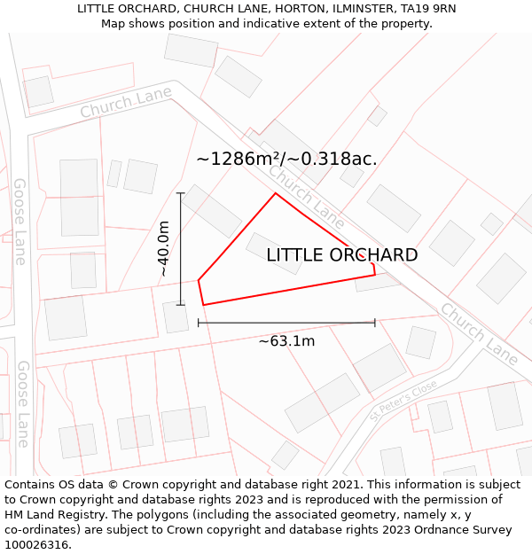 LITTLE ORCHARD, CHURCH LANE, HORTON, ILMINSTER, TA19 9RN: Plot and title map