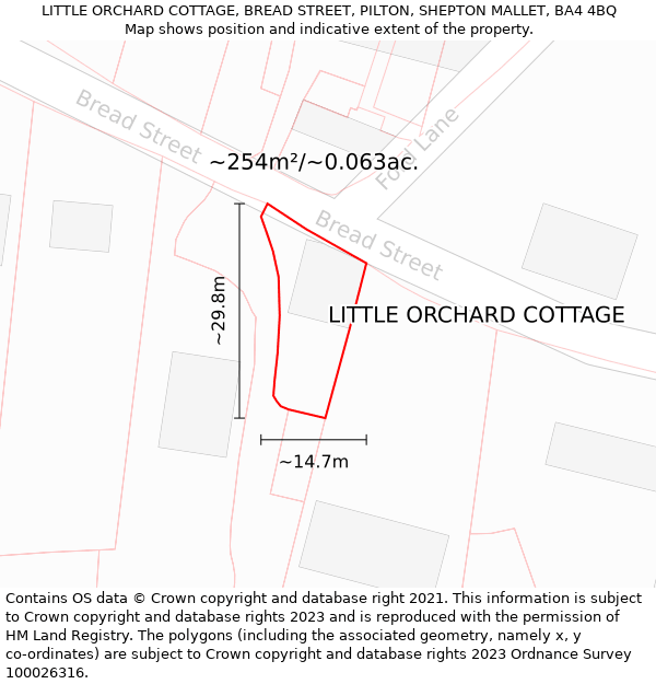 LITTLE ORCHARD COTTAGE, BREAD STREET, PILTON, SHEPTON MALLET, BA4 4BQ: Plot and title map