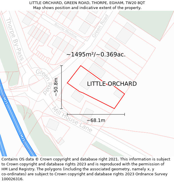 LITTLE ORCHARD, GREEN ROAD, THORPE, EGHAM, TW20 8QT: Plot and title map
