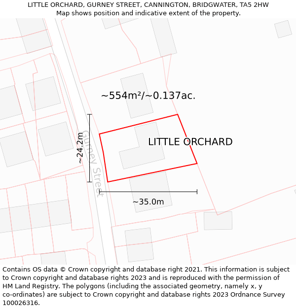 LITTLE ORCHARD, GURNEY STREET, CANNINGTON, BRIDGWATER, TA5 2HW: Plot and title map