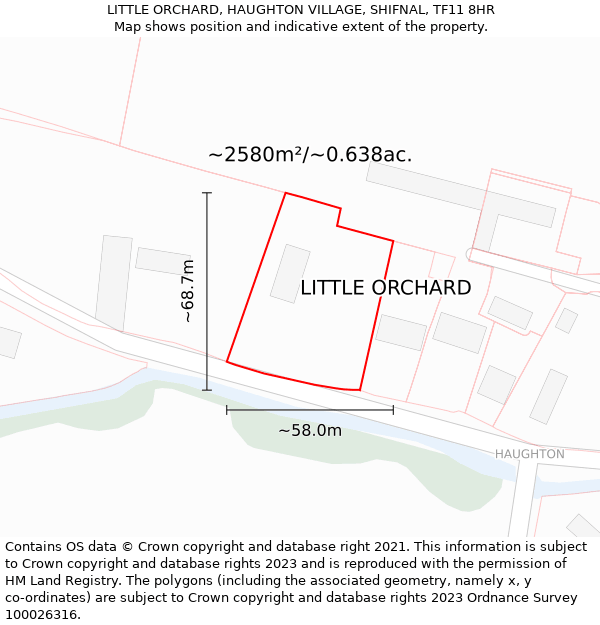 LITTLE ORCHARD, HAUGHTON VILLAGE, SHIFNAL, TF11 8HR: Plot and title map