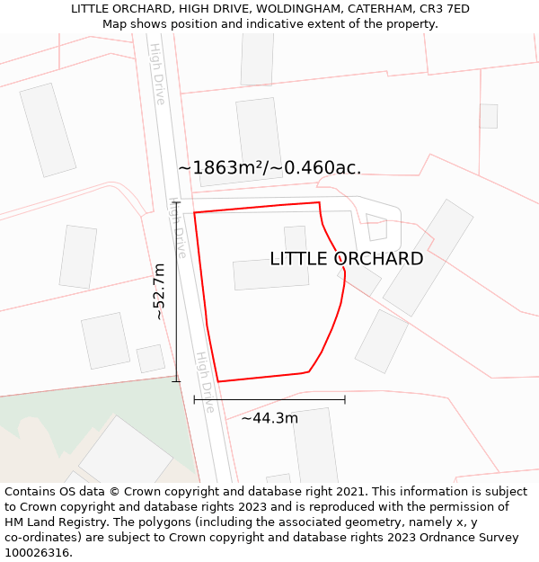 LITTLE ORCHARD, HIGH DRIVE, WOLDINGHAM, CATERHAM, CR3 7ED: Plot and title map