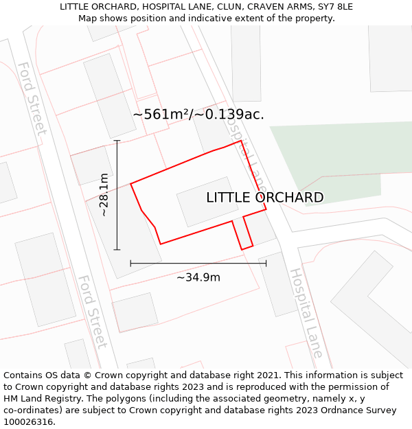 LITTLE ORCHARD, HOSPITAL LANE, CLUN, CRAVEN ARMS, SY7 8LE: Plot and title map