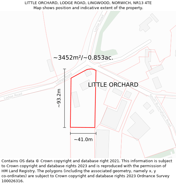 LITTLE ORCHARD, LODGE ROAD, LINGWOOD, NORWICH, NR13 4TE: Plot and title map