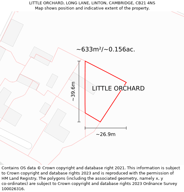 LITTLE ORCHARD, LONG LANE, LINTON, CAMBRIDGE, CB21 4NS: Plot and title map