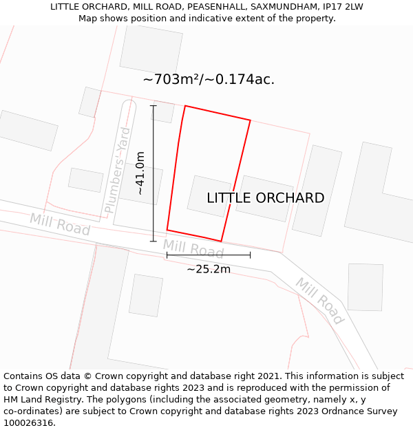 LITTLE ORCHARD, MILL ROAD, PEASENHALL, SAXMUNDHAM, IP17 2LW: Plot and title map