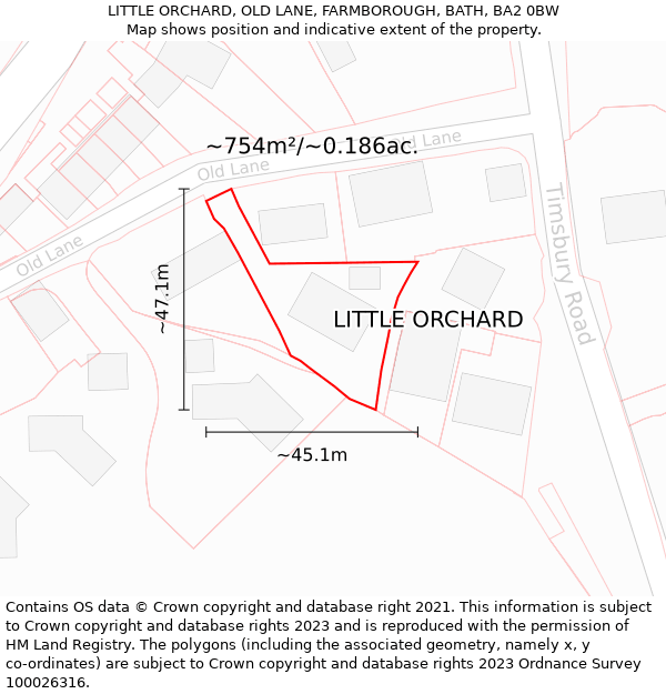 LITTLE ORCHARD, OLD LANE, FARMBOROUGH, BATH, BA2 0BW: Plot and title map