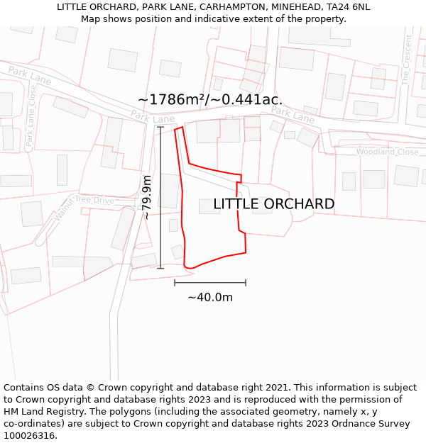 LITTLE ORCHARD, PARK LANE, CARHAMPTON, MINEHEAD, TA24 6NL: Plot and title map