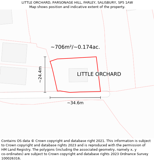 LITTLE ORCHARD, PARSONAGE HILL, FARLEY, SALISBURY, SP5 1AW: Plot and title map