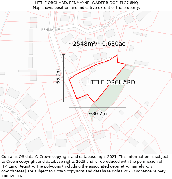 LITTLE ORCHARD, PENMAYNE, WADEBRIDGE, PL27 6NQ: Plot and title map