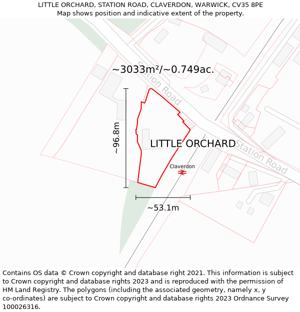 LITTLE ORCHARD, STATION ROAD, CLAVERDON, WARWICK, CV35 8PE: Plot and title map