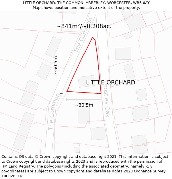 LITTLE ORCHARD, THE COMMON, ABBERLEY, WORCESTER, WR6 6AY: Plot and title map