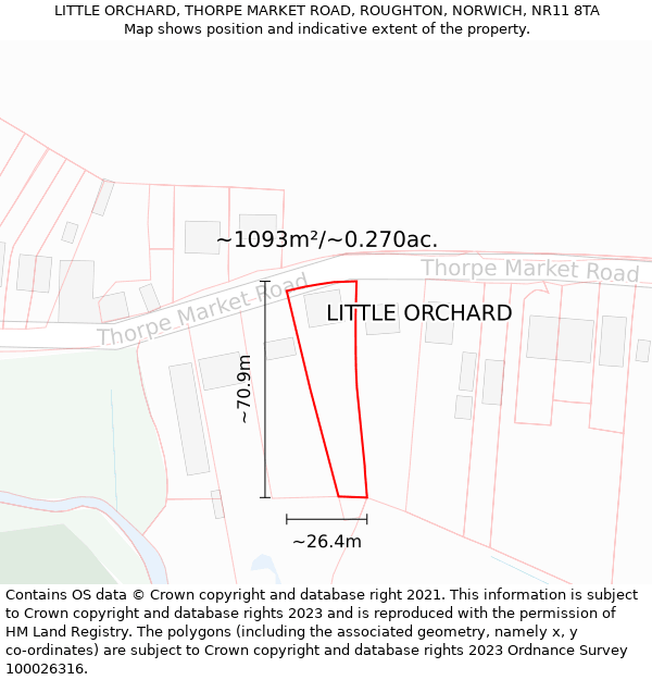 LITTLE ORCHARD, THORPE MARKET ROAD, ROUGHTON, NORWICH, NR11 8TA: Plot and title map