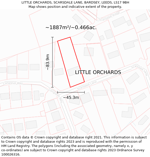 LITTLE ORCHARDS, SCARSDALE LANE, BARDSEY, LEEDS, LS17 9BH: Plot and title map