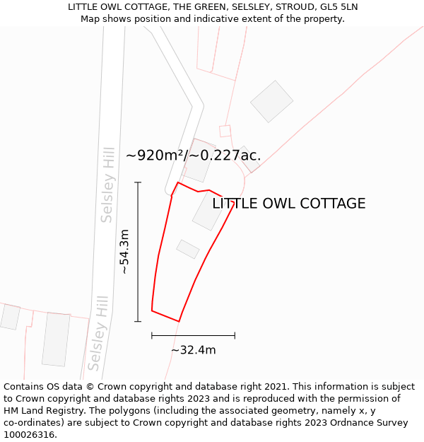 LITTLE OWL COTTAGE, THE GREEN, SELSLEY, STROUD, GL5 5LN: Plot and title map