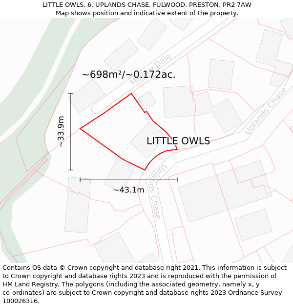 LITTLE OWLS, 6, UPLANDS CHASE, FULWOOD, PRESTON, PR2 7AW: Plot and title map