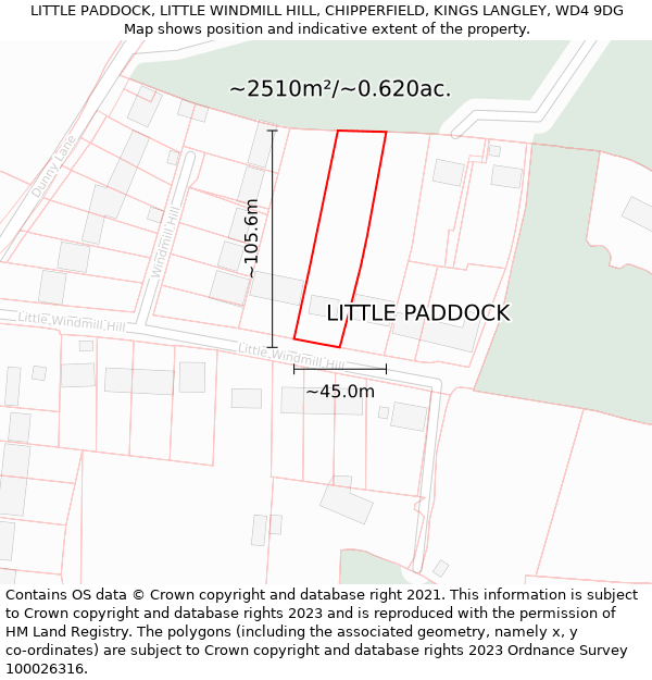 LITTLE PADDOCK, LITTLE WINDMILL HILL, CHIPPERFIELD, KINGS LANGLEY, WD4 9DG: Plot and title map