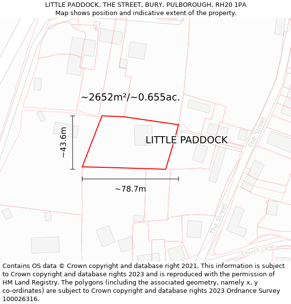 LITTLE PADDOCK, THE STREET, BURY, PULBOROUGH, RH20 1PA: Plot and title map