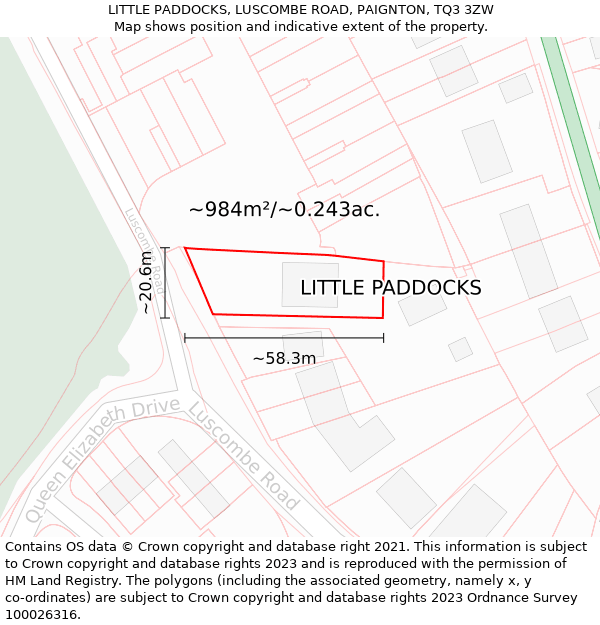 LITTLE PADDOCKS, LUSCOMBE ROAD, PAIGNTON, TQ3 3ZW: Plot and title map