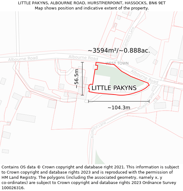 LITTLE PAKYNS, ALBOURNE ROAD, HURSTPIERPOINT, HASSOCKS, BN6 9ET: Plot and title map