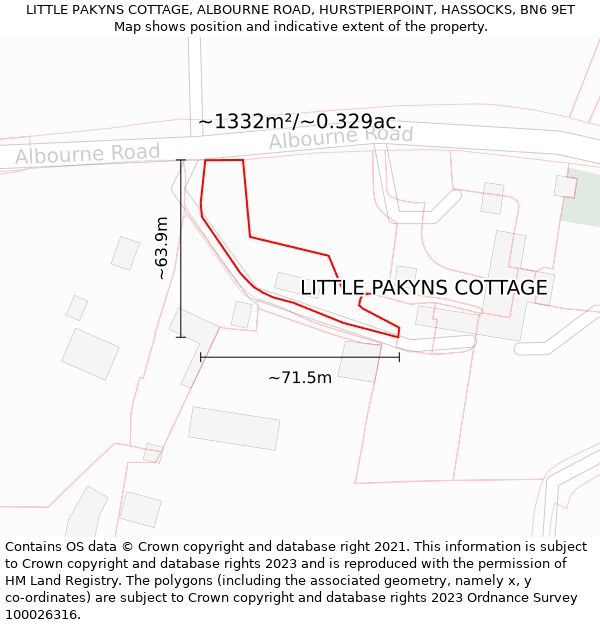 LITTLE PAKYNS COTTAGE, ALBOURNE ROAD, HURSTPIERPOINT, HASSOCKS, BN6 9ET: Plot and title map
