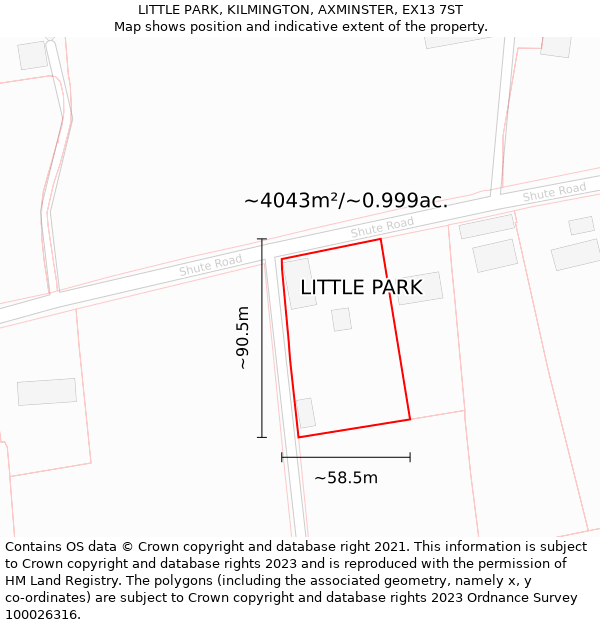 LITTLE PARK, KILMINGTON, AXMINSTER, EX13 7ST: Plot and title map