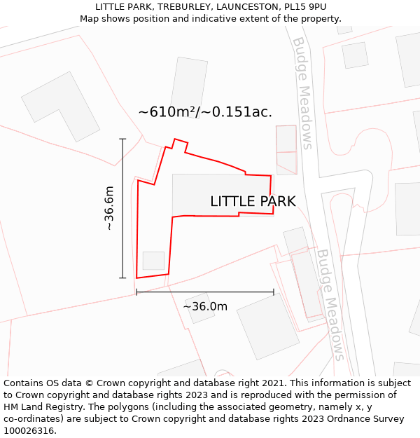 LITTLE PARK, TREBURLEY, LAUNCESTON, PL15 9PU: Plot and title map